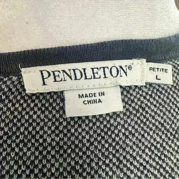 PENDLETON Mya Diamond Argyle Tribal Boho Button Cardigan in Navy Blue Grey Sz. L - Picture 8 of 10
